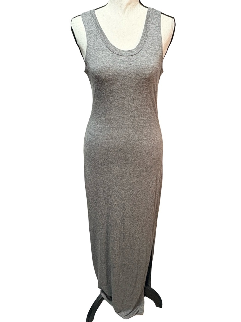 Le Château Grey Heather Sleeveless Side Slit Stretch Maxi Dress Small